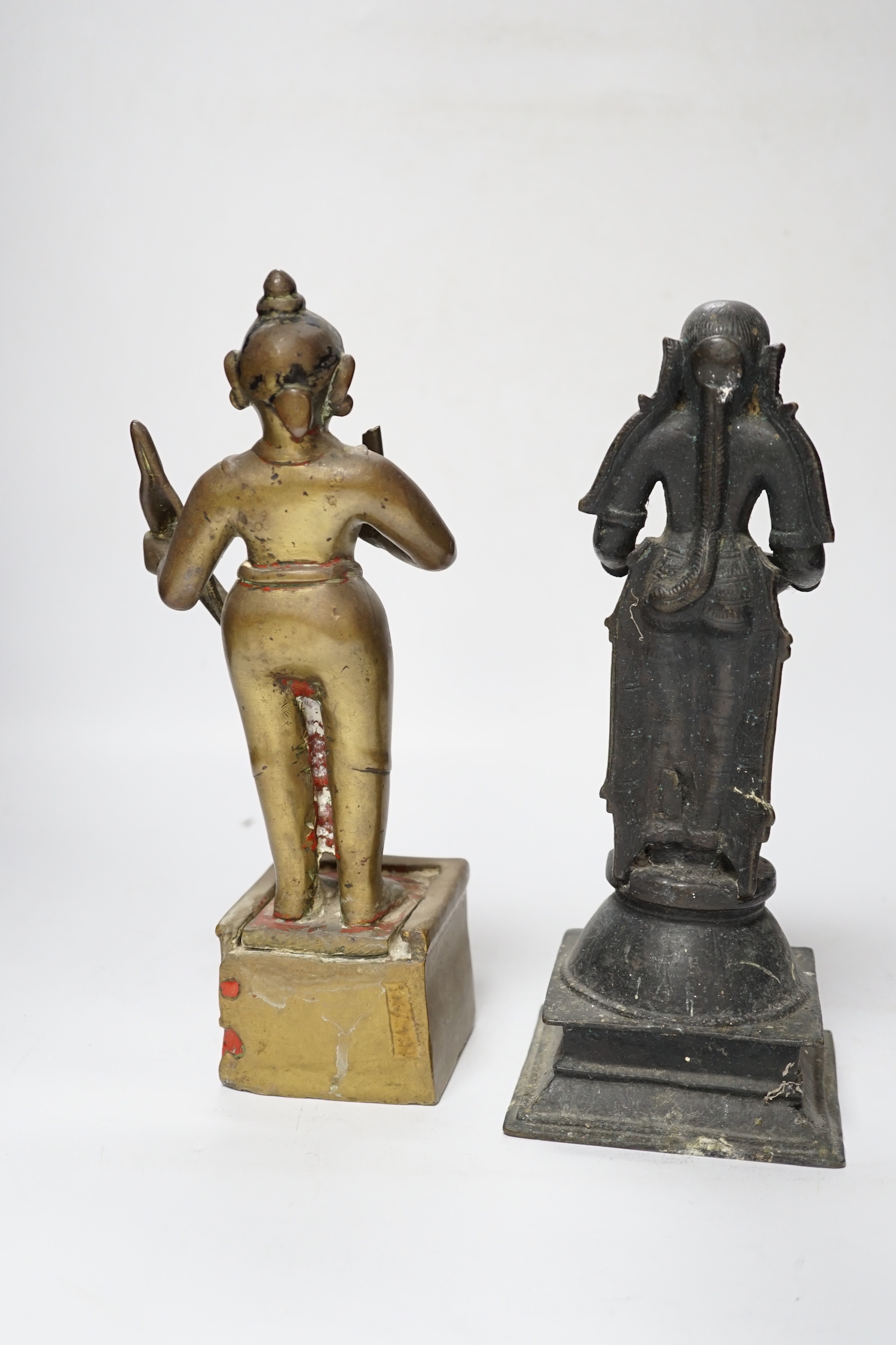 A 19th century Indian ‘Deepalakshni’ butter oil lamp and an 18th century Indian brass figure of Kodanda Rama (quiver of arrows lacking) tallest 26cm